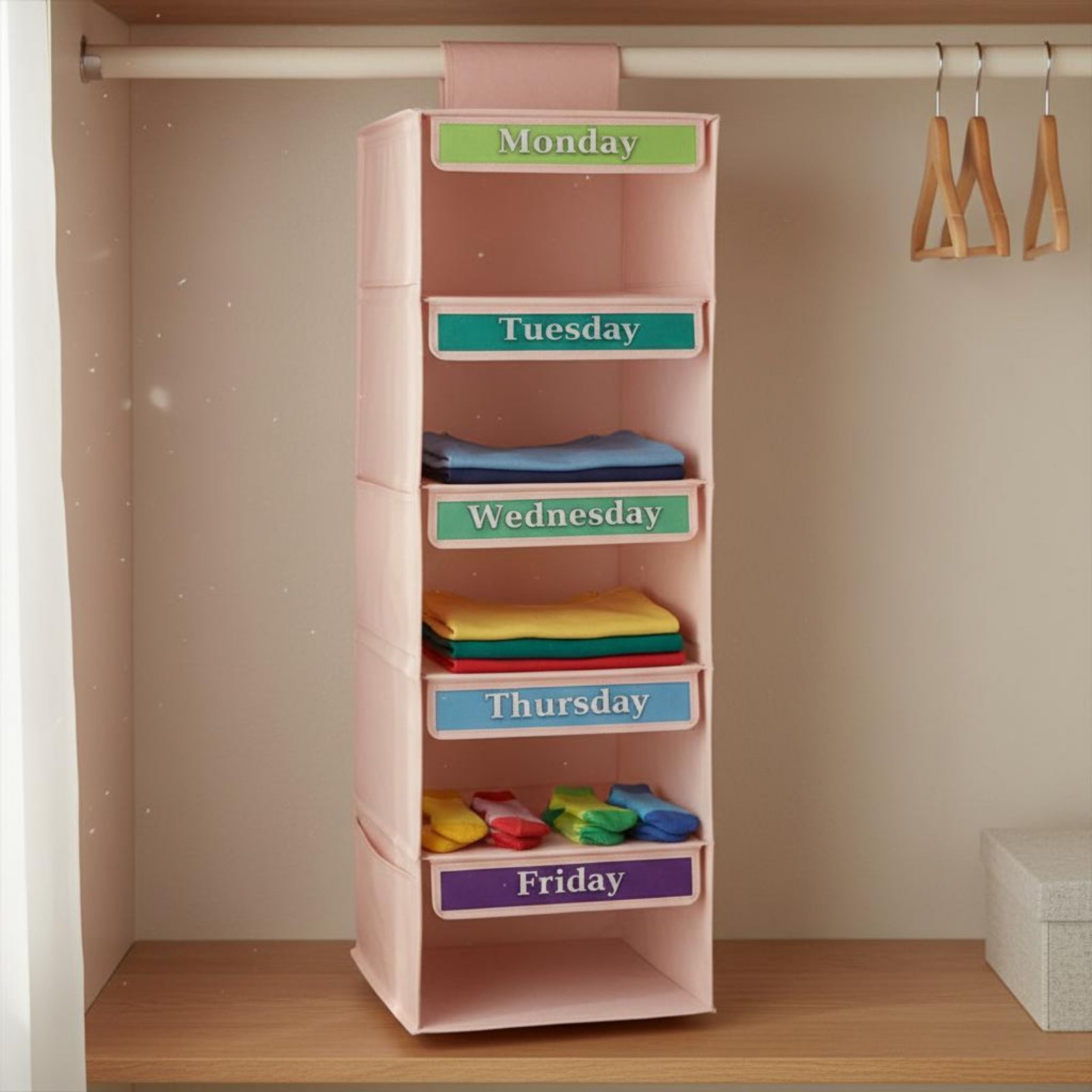 Baby Clothing Organizer - 7-stöckige Hängeaufbewahrungstasche, Wöchentlicher Kleiderorganizer, Platzsparendes Faltbares